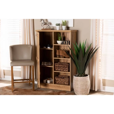 1 Door Eren Farmhouse Natural Wood Shoe Cabinet Brown - Baxton Studio - Image 6
