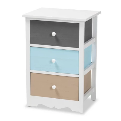 Kalila Wood 3 Drawer Nightstand White - Baxton Studio - Image 2