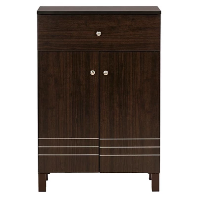 Felda Modern Shoe Cabinet With 2 Doors And Drawer - Dark Brown - Baxton Studio