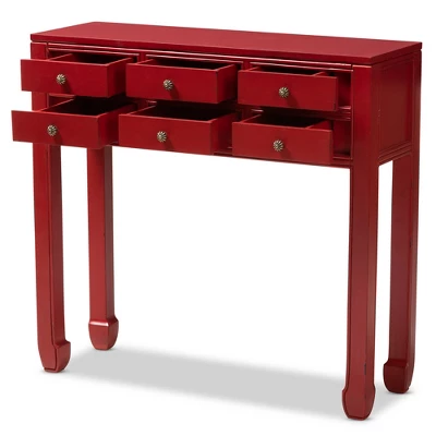 Pomme Accent 6 Drawer Console Table Red - Baxton Studio - Image 4