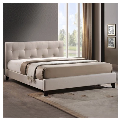 Queen Annette Linen Modern Bed With Upholstered Headboard Light Beige - Baxton Studio