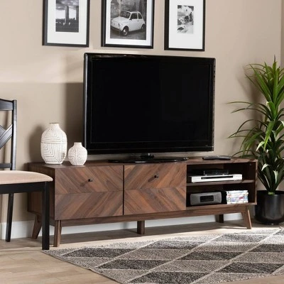 Hartman Wood TV Stand For TVs Up To 60" Walnut Brown - Baxton Studio - Image 8
