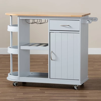Donnie Wood Kitchen Storage Cart Light Gray/Natural - Baxton Studio - Image 12