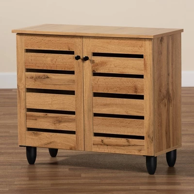 Gisela Wood 2 Door Cabinet Oak Brown/Black - Baxton Studio - Image 7