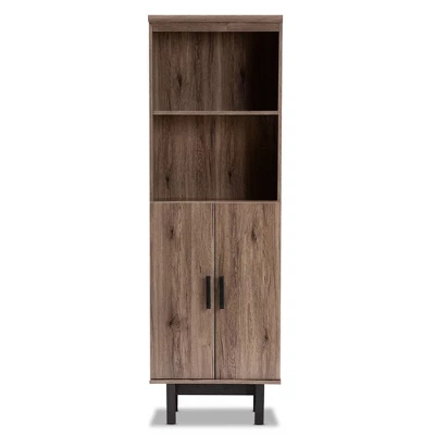 73" 2 Door Arend Two-Tone Wood Bookshelf Brown - Baxton Studio - Image 3