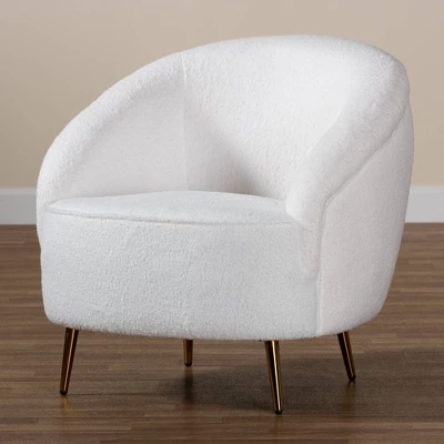 Urian Boucle Upholstered Accent Chair White/Gold - Baxton Studio - Image 6