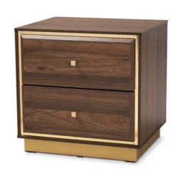 Cormac Wood And Metal 2 Drawer Nightstand - Baxton Studio