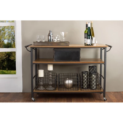 Lancashire Wood & Metal Kitchen Cart Brown - Baxton Studio - Image 2