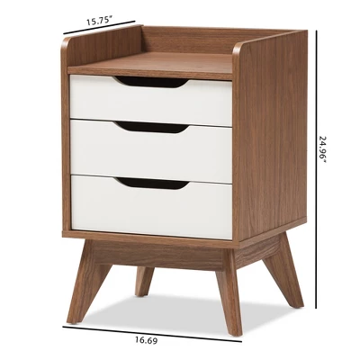 Brighton Mid - Century Modern Wood 3 - Drawer Storage Nightstand - Brown - Baxton Studio - Image 7
