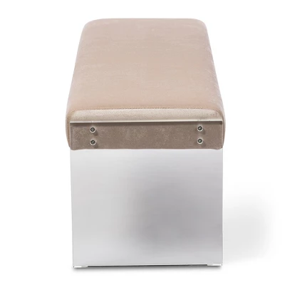 Hildon Modern And Contemporary Microsuede Fabric Upholstered Lux Bench With Paneled Acrylic Legs - Buff Beige - Baxton Studio - Image 2