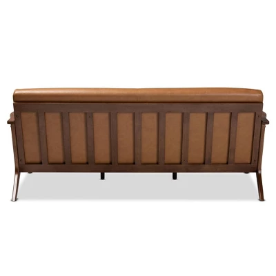 Bianca Wood And Tan Faux Leather Sofa Tan/Walnut Brown - Baxton Studio - Image 2