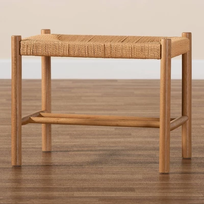 Saura Wood Hemp Accent Bench Oak Brown - Baxton Studio - Image 8
