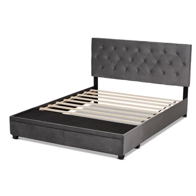 Caronia Velvet Upholstered 2 Drawer Platform Storage Bed - Baxton Studio - Image 3