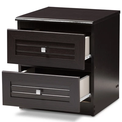 Carine Modern And Contemporary Finished 2 Drawer Nightstand Dark Brown - Baxton Studio