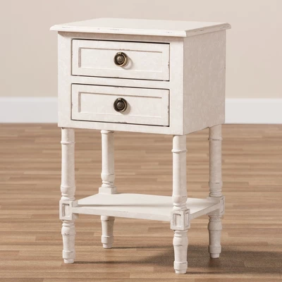Lenore Country Cottage Farmhouse 2 Drawer Nightstand White - Baxton Studio - Image 8