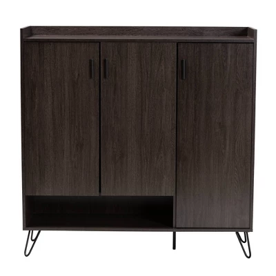 Baldor Wood 3 Door Shoe Cabinet Dark Brown - Baxton Studio - Image 3