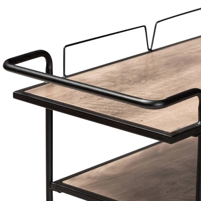 Huntley Wood And Metal Mobile Wine Cart Walnut Brown/Black - Baxton Studio - Image 4