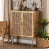 Maclean Rattan Wood 2 Door Storage Cabinet Natural/Brown - Baxton Studio