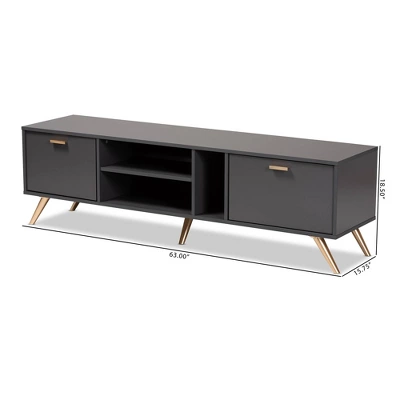 Kelson Wood TV Stand For TVs Up To 55" Dark Gray/Gold - Baxton Studio - Image 5