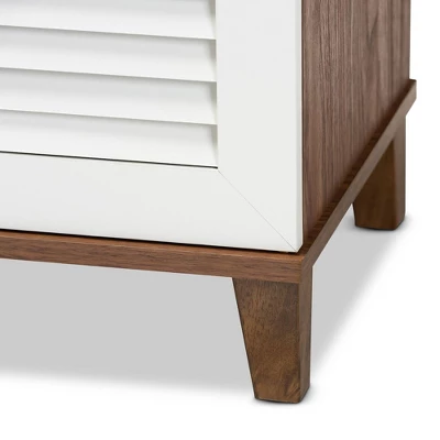 Coolidge 8 Shelf Wood Shoe Cabinet White/Walnut - Baxton Studio - Image 5