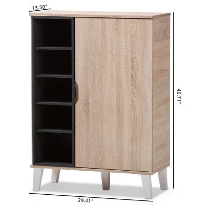 Adelina Mid - Century Modern 1 - Door Wood Shoe Cabinet - Brown - Baxton Studio - Image 7