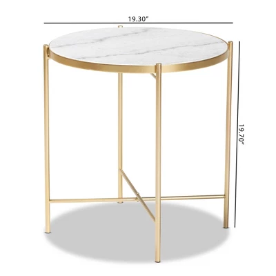 Maddock Metal End Table With Marble Tabletop White/Gold - Baxton Studio - Image 6
