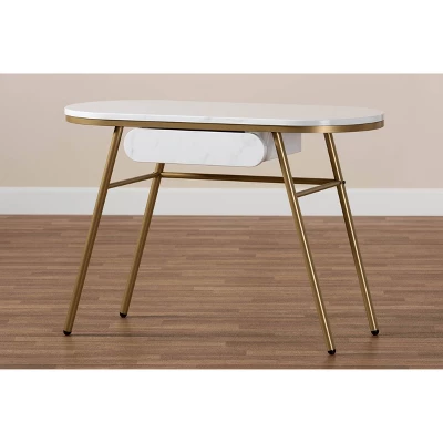 Mabel Metal Console Table With Faux Marble Tabletop Gold - Baxton Studio - Image 7