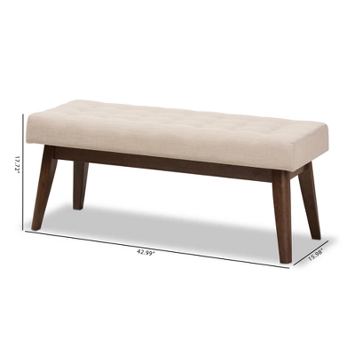 Elia Mid Century Modern Walnut Wood Fabric Button Tufted Bench - Baxton Studio - Image 7