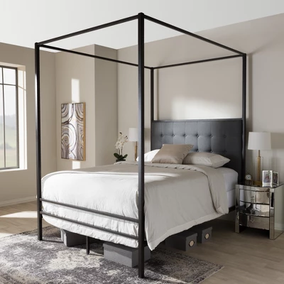 Queen Eleanor Vintage Industrial Finished Metal Canopy Bed Black - Baxton Studio - Image 7