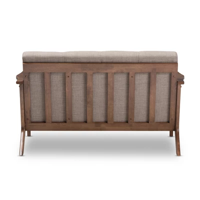 Bianca Mid-Modern Walnut Wood Fabric Tufted 2 Seater Loveseat Light Gray - Baxton Studio - Image 3