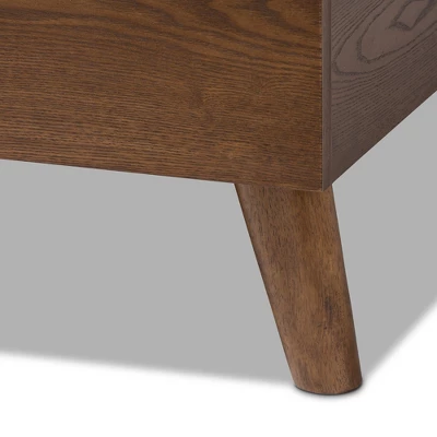 King Alinia Mid Century Retro Modern Fabric Upholstered Walnut Wood Platform Bed - Baxton Studio - Image 4
