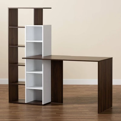 Rowan Two-Tone Wood Storage Computer Desk With Shelves White/Walnut - Baxton Studio - Image 6
