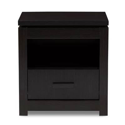 Bienna Modern And Contemporary Finished 1 Drawer Nightstand Dark Brown - Baxton Studio - Image 2