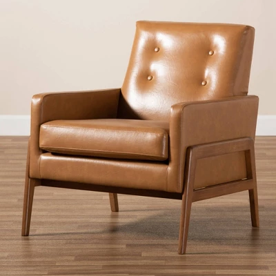 Perris Mid-Century Faux Leather Upholstered Wood Lounge Chair Walnut/Brown - Baxton Studio - Image 7