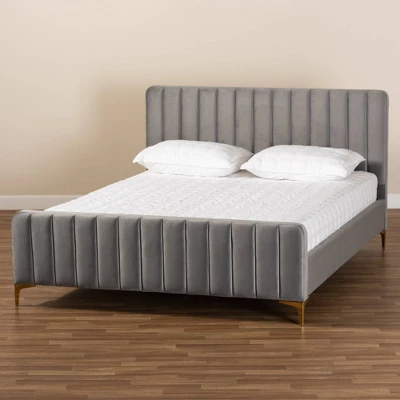 Nami Velvet Platform Bed - Baxton Studio - Image 6
