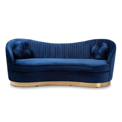 Nevena Velvet Sofa Blue - Baxton Studio - Image 8