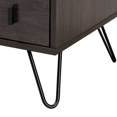 Glover Wood And Metal 2 Drawer Nightstand Brown/Gold - Baxton Studio - Image 6
