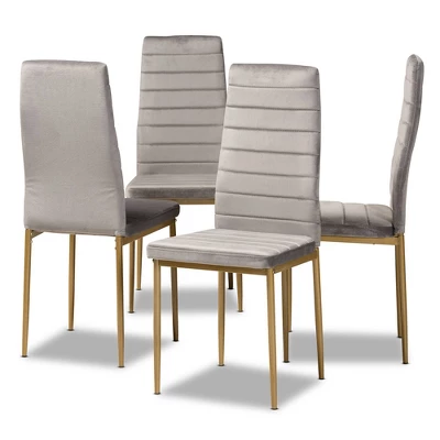 4pc Armand Velvet Fabric Upholstered And Metal Dining Chair Set - Baxton Studio - Image 9