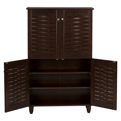 Winda Modern And Contemporary 4-Door Wooden Entryway Shoes Storage Cabinet - Dark Brown - Baxton Studio - Image 4