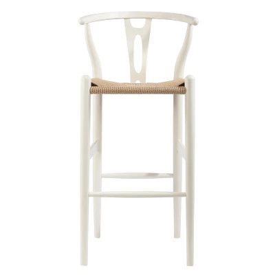 Mid-Century Modern Wishbone Barstool Wood White - Baxton Studio - Image 4