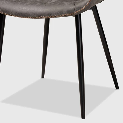 Set Of 2 Loire Faux Leather Upholstered Dining Chair Gray/Black - Baxton Studio - Image 4