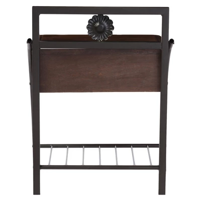 Jevenci Vintage Antique Dark Bronze Metal And Wood 1-Drawer Nightstand - Walnut - Baxton Studio - Image 3
