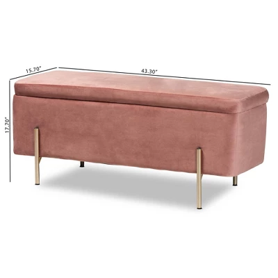 Rockwell Blush Velvet Metal Storage Bench Pink/Gold - Baxton Studio - Image 10