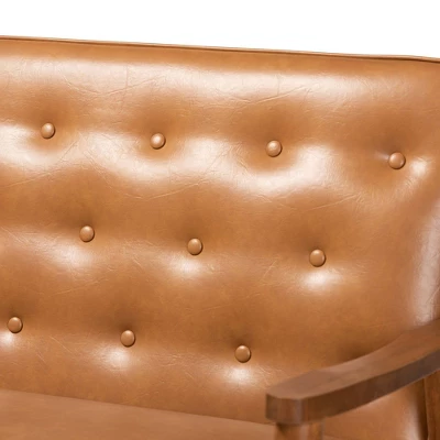 Sorrento Mid-Century Faux Leather Upholstered Wood Sofa Walnut/Brown - Baxton Studio - Image 4