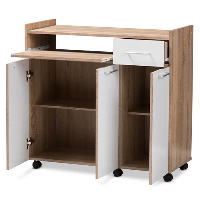 Charmain Modern And Contemporary Light Oak And Finish Kitchen Cabinet White/Brown - Baxton Studio