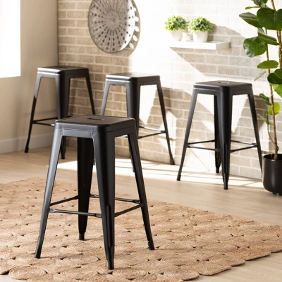 4pc Horton Metal Stackable Counter Stool Set - Baxton Studio - Image 5