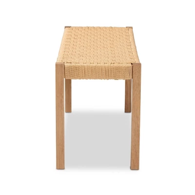 Pacari Rustic Transitional Wood Hemp Accent Bench Oak Brown - Baxton Studio - Image 5