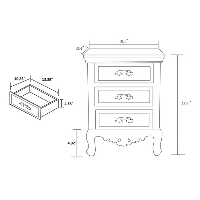 Levron And Antique Wood 3 Drawer Nightstand Walnut Brown/Antique White - Baxton Studio - Image 6