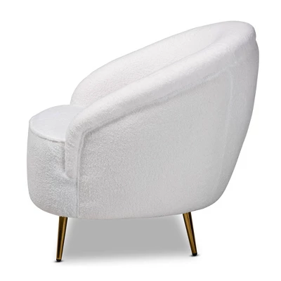 Urian Boucle Upholstered Accent Chair White/Gold - Baxton Studio - Image 2