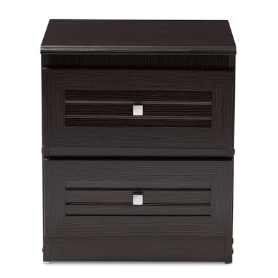 Carine Modern And Contemporary Finished 2 Drawer Nightstand Dark Brown - Baxton Studio - Image 2